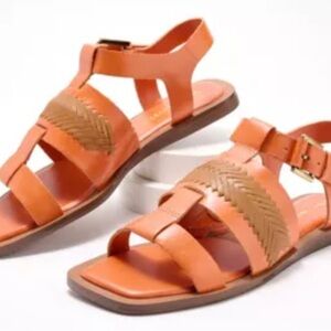 New in box Vince Camuto Orange and Tan Leather Sandals size 5.5